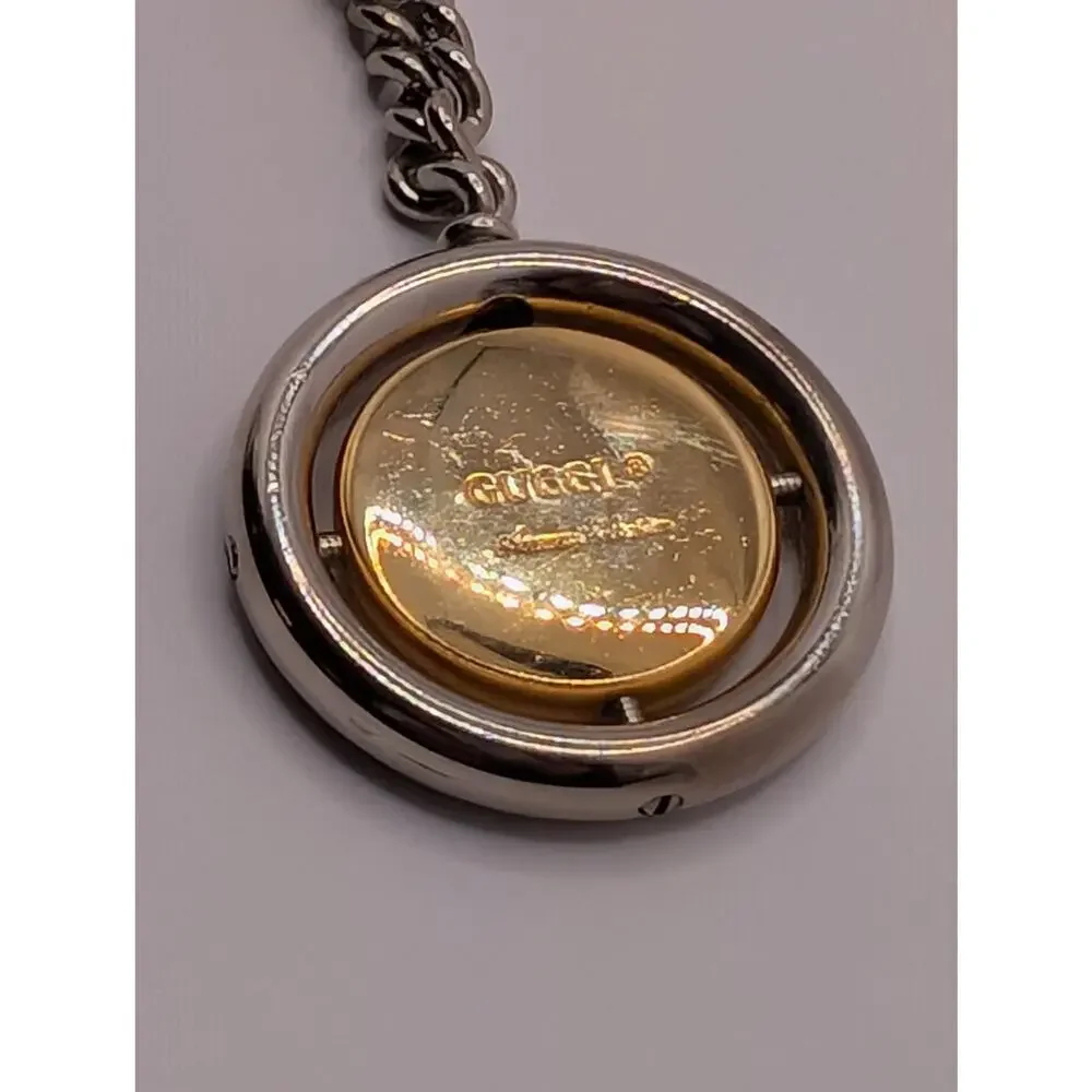 Vintage Gucci Round GG Enamel Keychain Two-Tone Green Red Made in Italy
